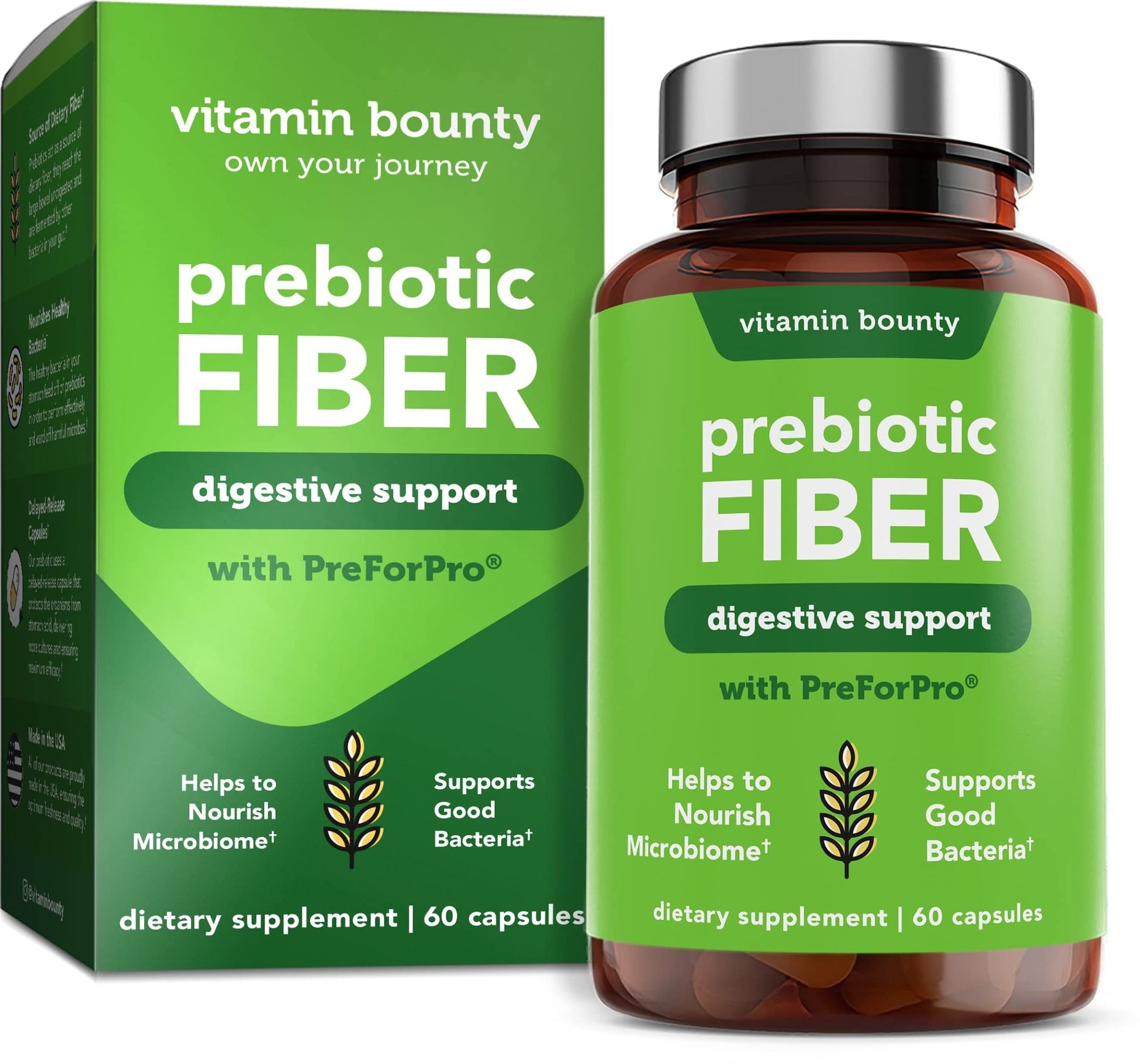 Vitamin Bounty Prebiotic Capsules - PreforPro® Prebiotics Supplement for Women & Men Digestive Health & Advanced Gut Health – No Fiber, No Bloating - dailyvitalstore