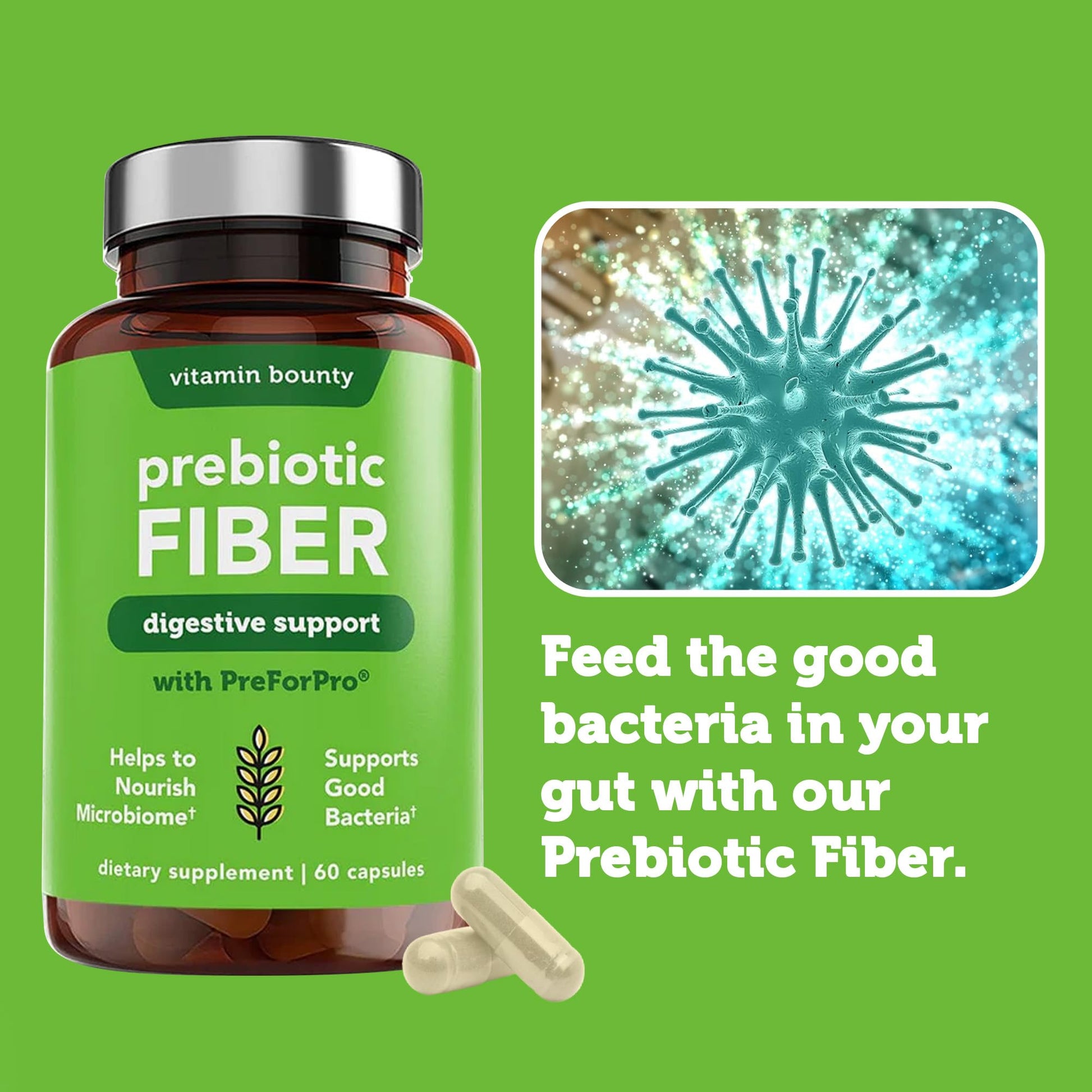 Vitamin Bounty Prebiotic Capsules - PreforPro® Prebiotics Supplement for Women & Men Digestive Health & Advanced Gut Health – No Fiber, No Bloating - dailyvitalstore