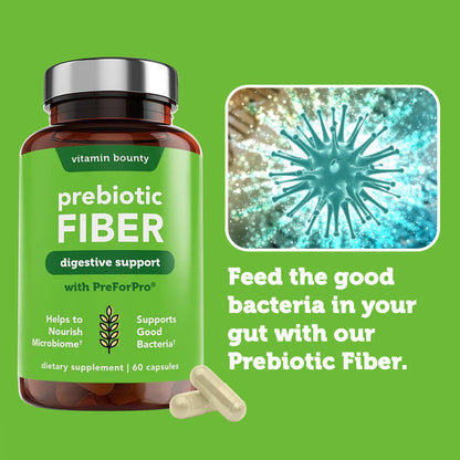 Vitamin Bounty Prebiotic Capsules - PreforPro® Prebiotics Supplement for Women & Men Digestive Health & Advanced Gut Health – No Fiber, No Bloating - dailyvitalstore