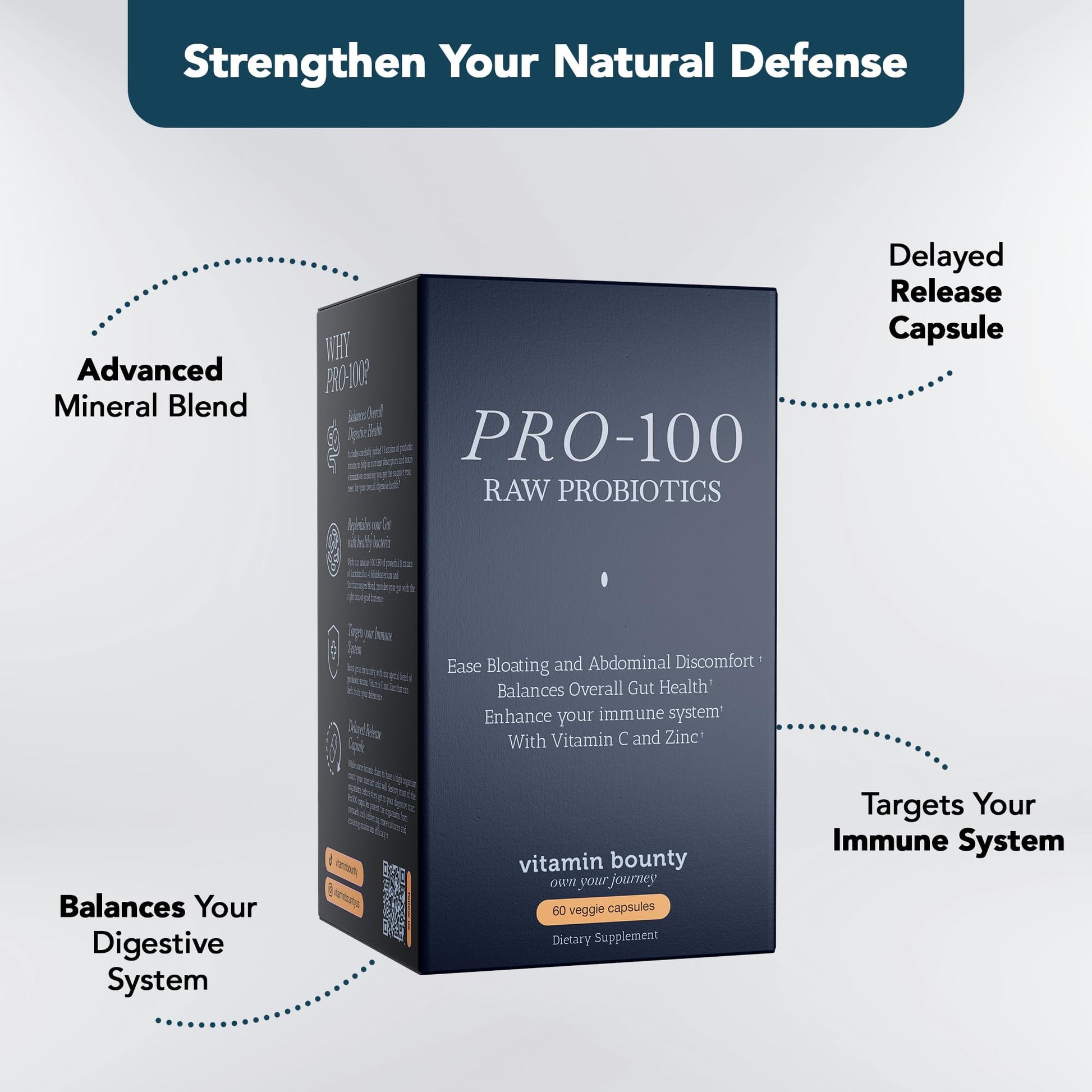Vitamin Bounty Pro-100 Probiotic 100 Billion CFU - 13 Strains for Digestive Health & Immune Support - High Potency Probiotics for Women & Men - dailyvitalstore