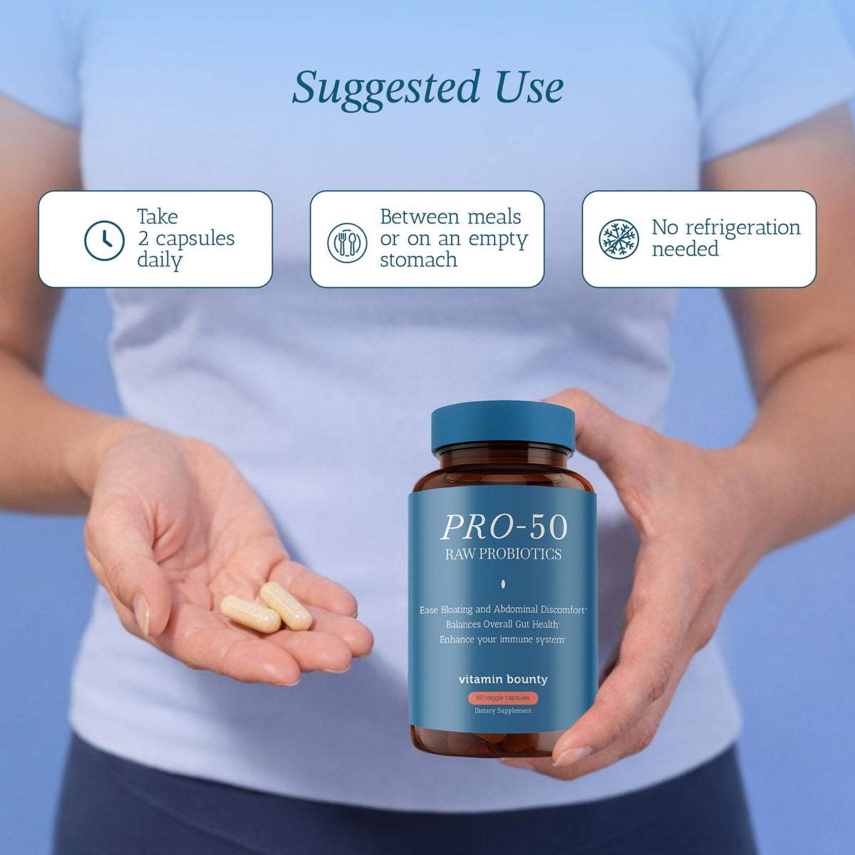 Vitamin Bounty Pro-50 - Probiotics for Women & Men - 50 Billion CFU - 13 Strains Probiotic + Prebiotic - Probiotics for Digestive Health - Delayed Release Capsules - 60 Count - dailyvitalstore