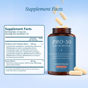 Vitamin Bounty Pro-50 - Probiotics for Women & Men - 50 Billion CFU - 13 Strains Probiotic + Prebiotic - Probiotics for Digestive Health - Delayed Release Capsules - 60 Count - dailyvitalstore