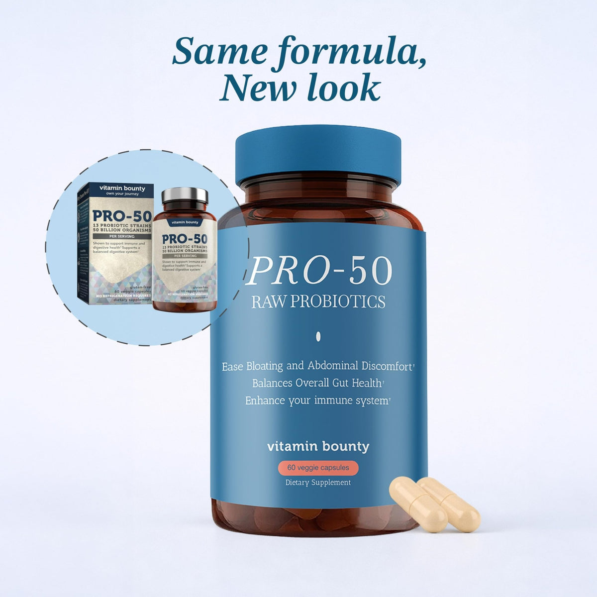 Vitamin Bounty Pro-50 - Probiotics for Women & Men - 50 Billion CFU - 13 Strains Probiotic + Prebiotic - Probiotics for Digestive Health - Delayed Release Capsules - 60 Count - dailyvitalstore