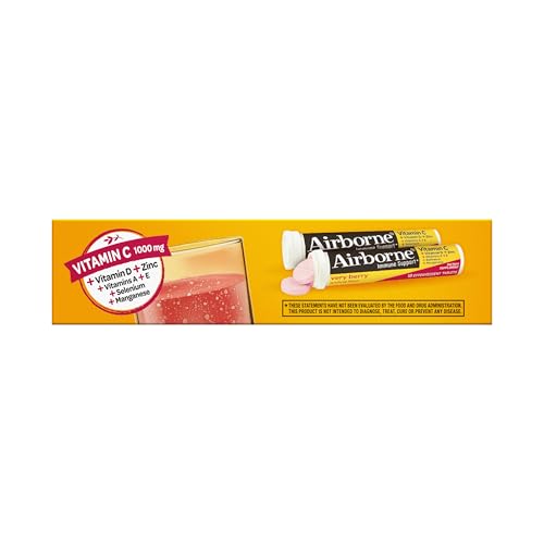 Vitamin C 1000mg (per serving) - Airborne Very Berry Effervescent Tablets (36 count in a box), Gluten-Free Immune Support Supplement, With Vitamins A C E, ZINC, Selenium, Echinacea & Ginger - dailyvitalstore