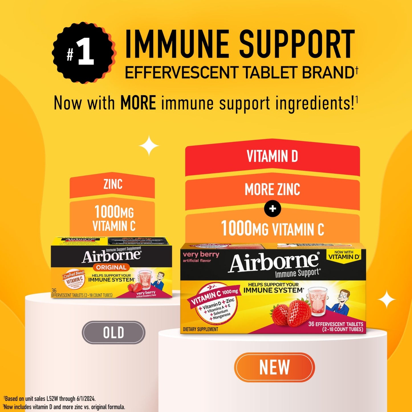 Vitamin C 1000mg (per serving) - Airborne Very Berry Effervescent Tablets (36 count in a box), Gluten-Free Immune Support Supplement, With Vitamins A C E, ZINC, Selenium, Echinacea & Ginger - dailyvitalstore