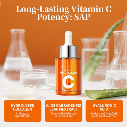 Vitamin C Face Serum with Hyaluronic Acid Niacinamide and Aloe Vera For All Skin Types Anti-Aging & Hydrating Serum Helps Reduce - dailyvitalstore