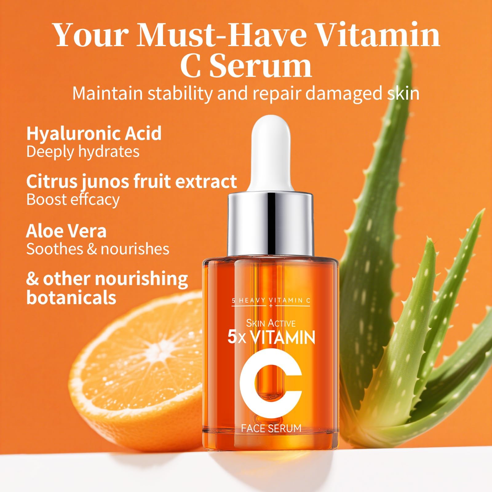 Vitamin C Face Serum with Hyaluronic Acid Niacinamide and Aloe Vera For All Skin Types Anti-Aging & Hydrating Serum Helps Reduce - dailyvitalstore