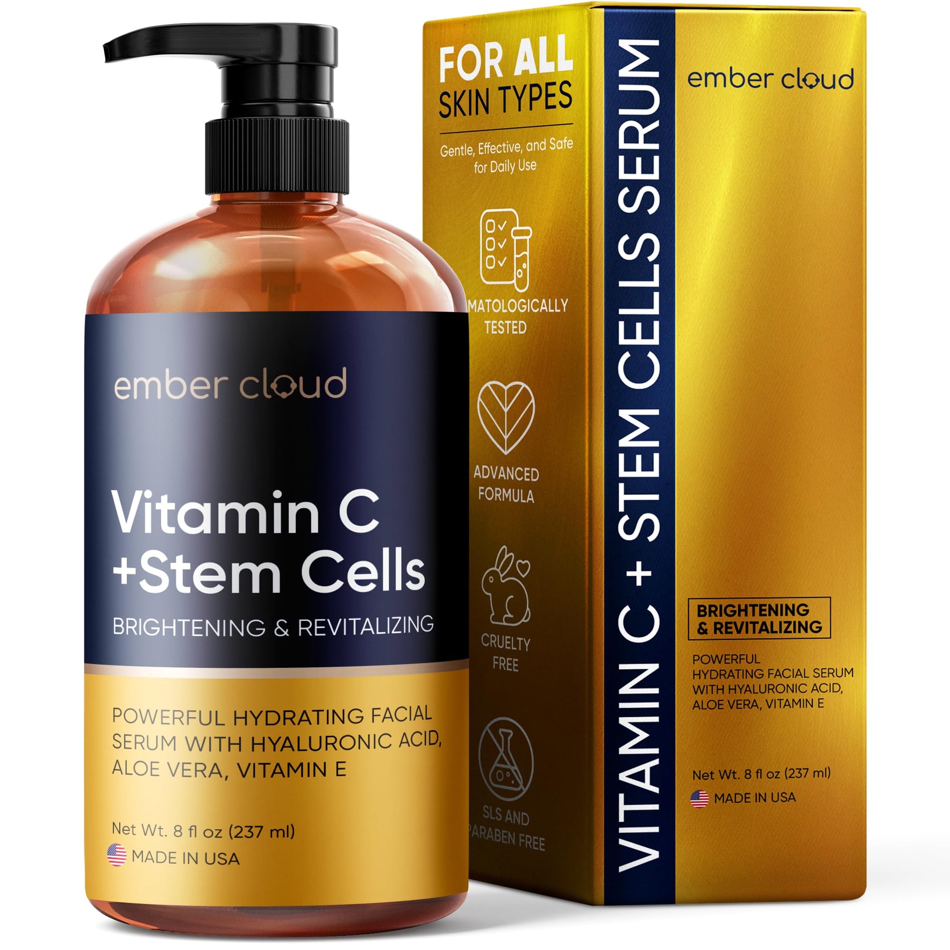 Vitamin C Serum for Face with Stem Cells Hyaluronic Acid Aloe Vera Vitamin E Anti-Aging Face Serum Supports Skin Health & Even Tone - dailyvitalstore