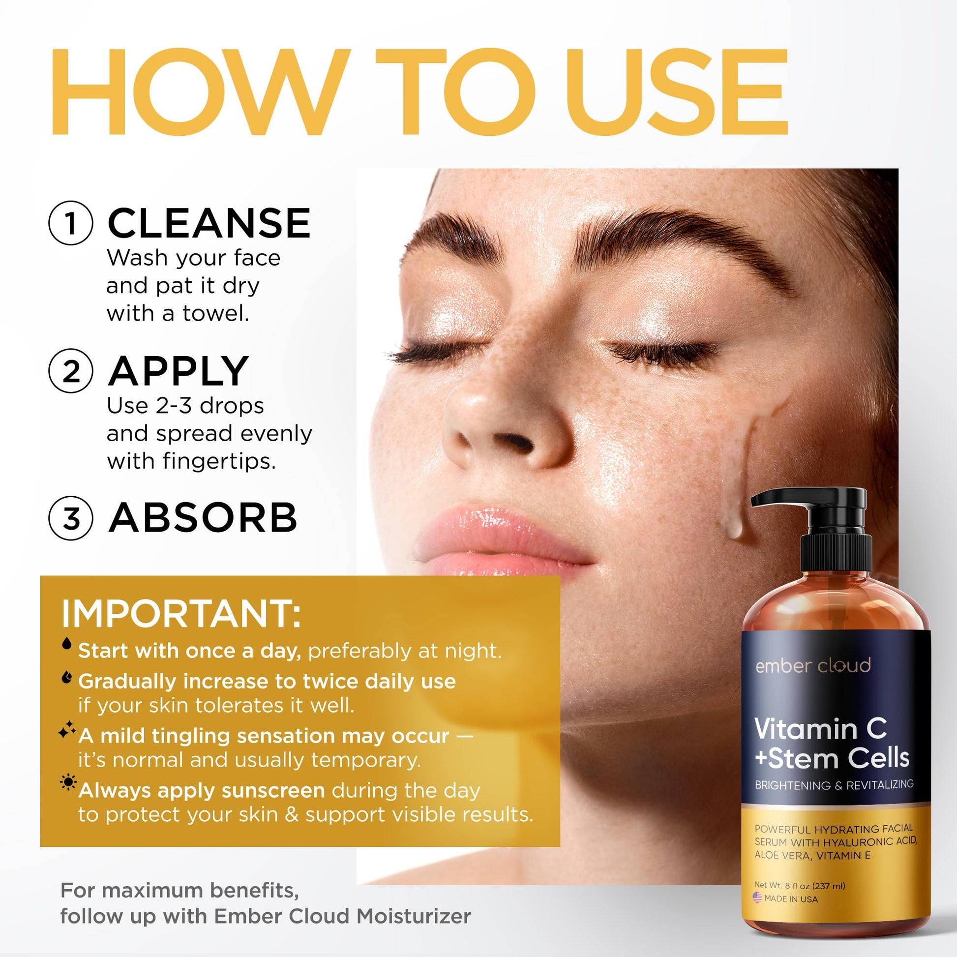 Vitamin C Serum for Face with Stem Cells Hyaluronic Acid Aloe Vera Vitamin E Anti-Aging Face Serum Supports Skin Health & Even Tone - dailyvitalstore