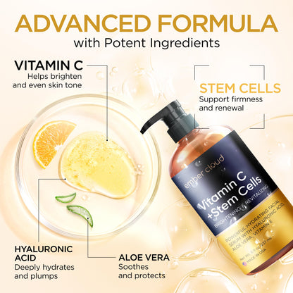 Vitamin C Serum for Face with Stem Cells Hyaluronic Acid Aloe Vera Vitamin E Anti-Aging Face Serum Supports Skin Health & Even Tone - dailyvitalstore