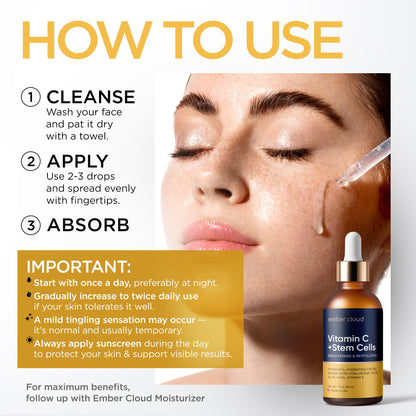 Vitamin C Serum for Face with Stem Cells Hyaluronic Acid Vitamin E Aloe Vera Anti-Aging Face Serum Supports Skin Health - dailyvitalstore