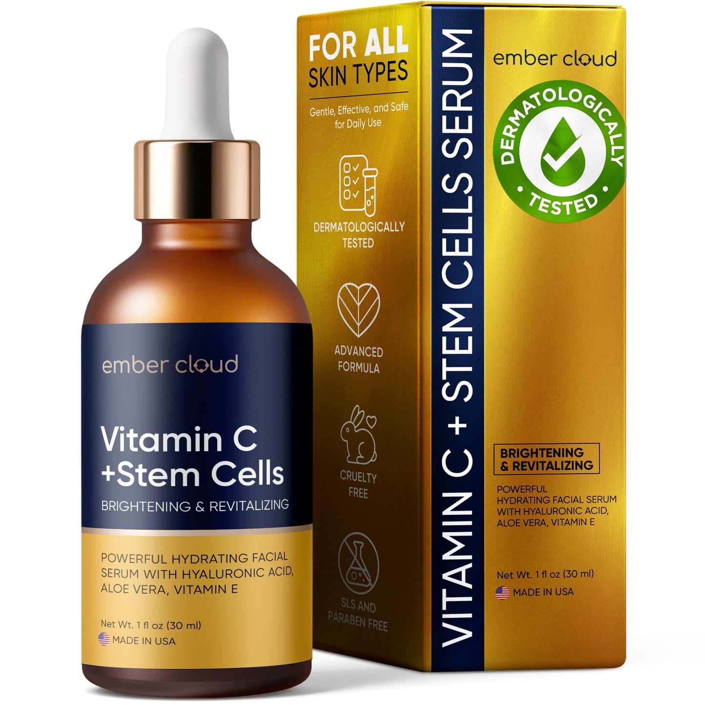 Vitamin C Serum for Face with Stem Cells Hyaluronic Acid Vitamin E Aloe Vera Anti-Aging Face Serum Supports Skin Health - dailyvitalstore