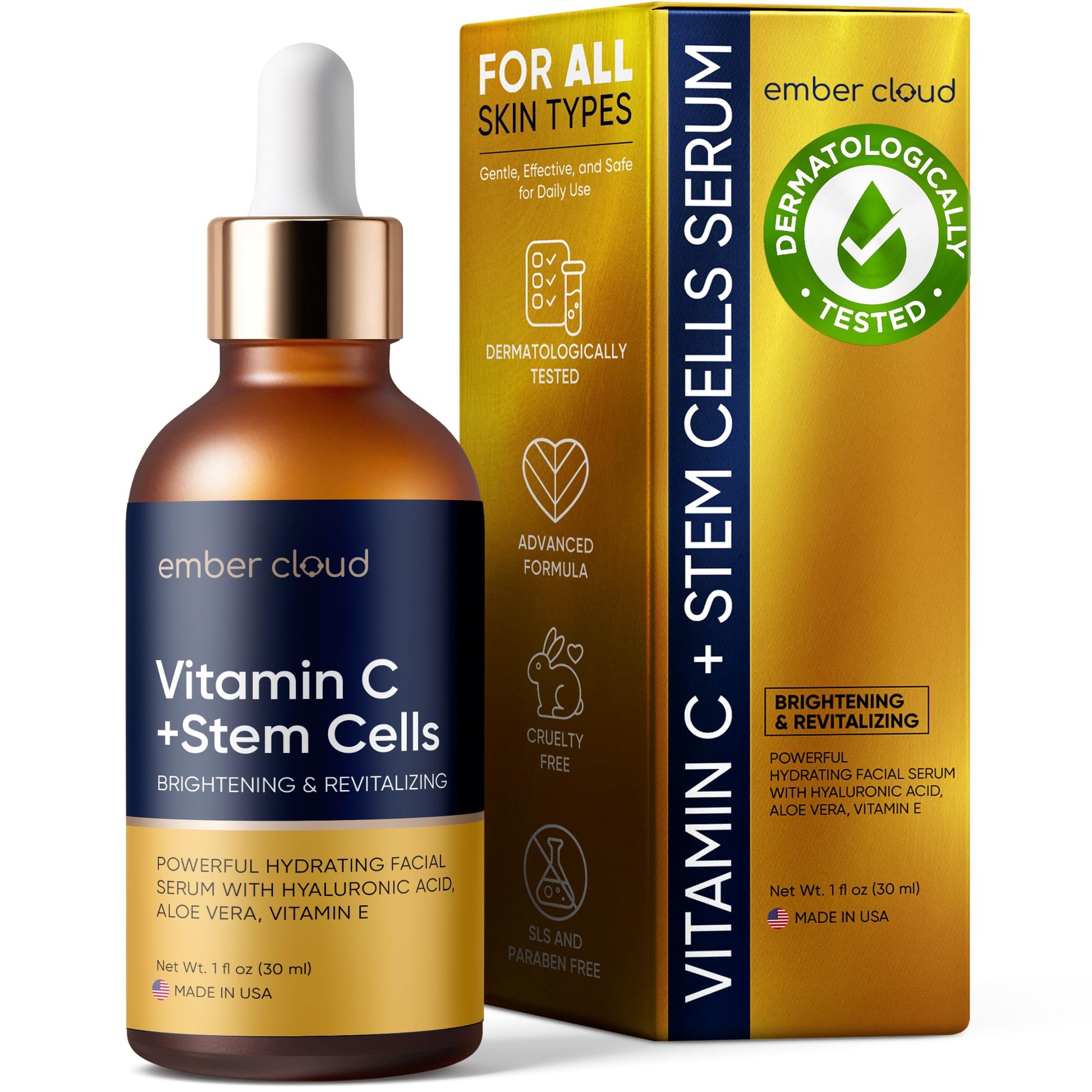 Vitamin C Serum for Face with Stem Cells Hyaluronic Acid Vitamin E Aloe Vera Anti-Aging Face Serum Supports Skin Health - dailyvitalstore