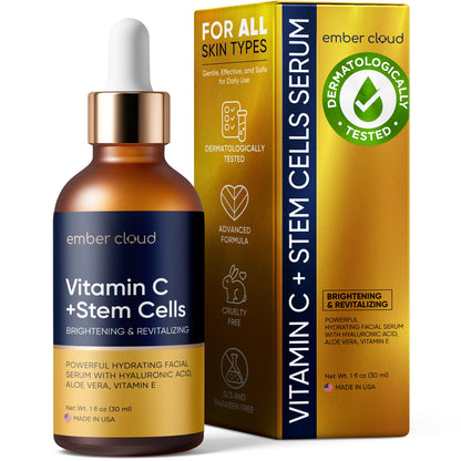 Vitamin C Serum for Face with Stem Cells Hyaluronic Acid Vitamin E Aloe Vera Anti-Aging Face Serum Supports Skin Health - dailyvitalstore