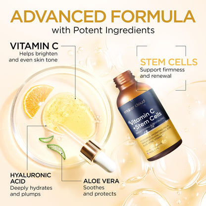Vitamin C Serum for Face with Stem Cells Hyaluronic Acid Vitamin E Aloe Vera Anti-Aging Face Serum Supports Skin Health - dailyvitalstore