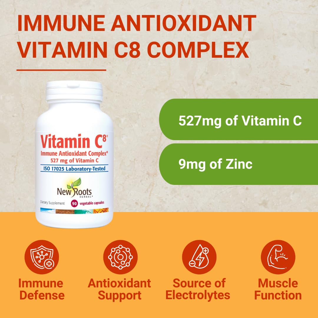 Vitamin C8 + Zinc Supplement for Higest Absorption (90 Capsules) | 527mg per Portion | 8 Buffered Sources of Vitamin C with Bioflavonoids, Green Tea & Quercetin for Stronger Defense | 3 months Supply - dailyvitalstore