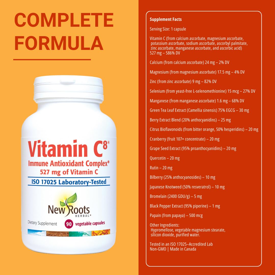 Vitamin C8 + Zinc Supplement for Higest Absorption (90 Capsules) | 527mg per Portion | 8 Buffered Sources of Vitamin C with Bioflavonoids, Green Tea & Quercetin for Stronger Defense | 3 months Supply - dailyvitalstore