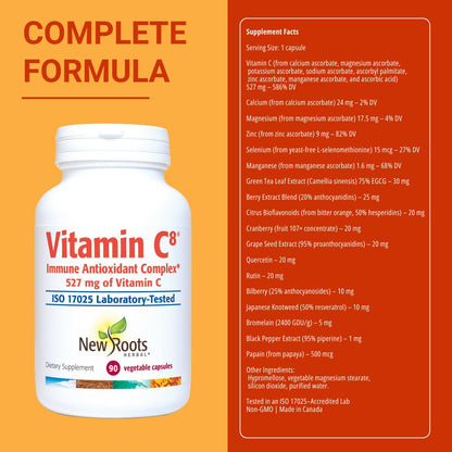 Vitamin C8 + Zinc Supplement for Higest Absorption (90 Capsules) | 527mg per Portion | 8 Buffered Sources of Vitamin C with Bioflavonoids, Green Tea & Quercetin for Stronger Defense | 3 months Supply - dailyvitalstore