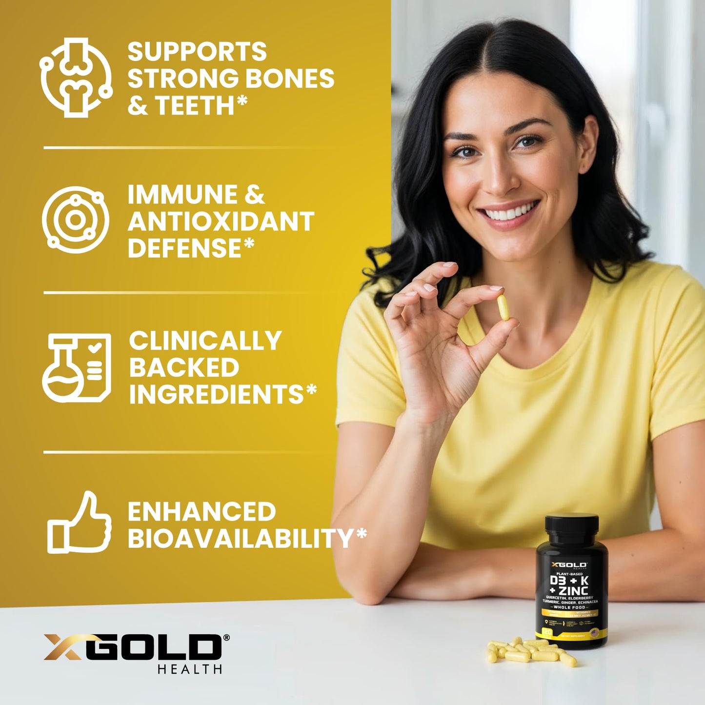 Vitamin D, K2, K1, Zinc, Quercetin, Elderberry, Turmeric, Ginger & Echinacea Whole Food Supplement 8 in 1- D3 5000 IU Plant-Based from Lichen, Vitamin K (K2 MK7, MK4, K1), D3 K2 Vitamins -120 Capsules - dailyvitalstore