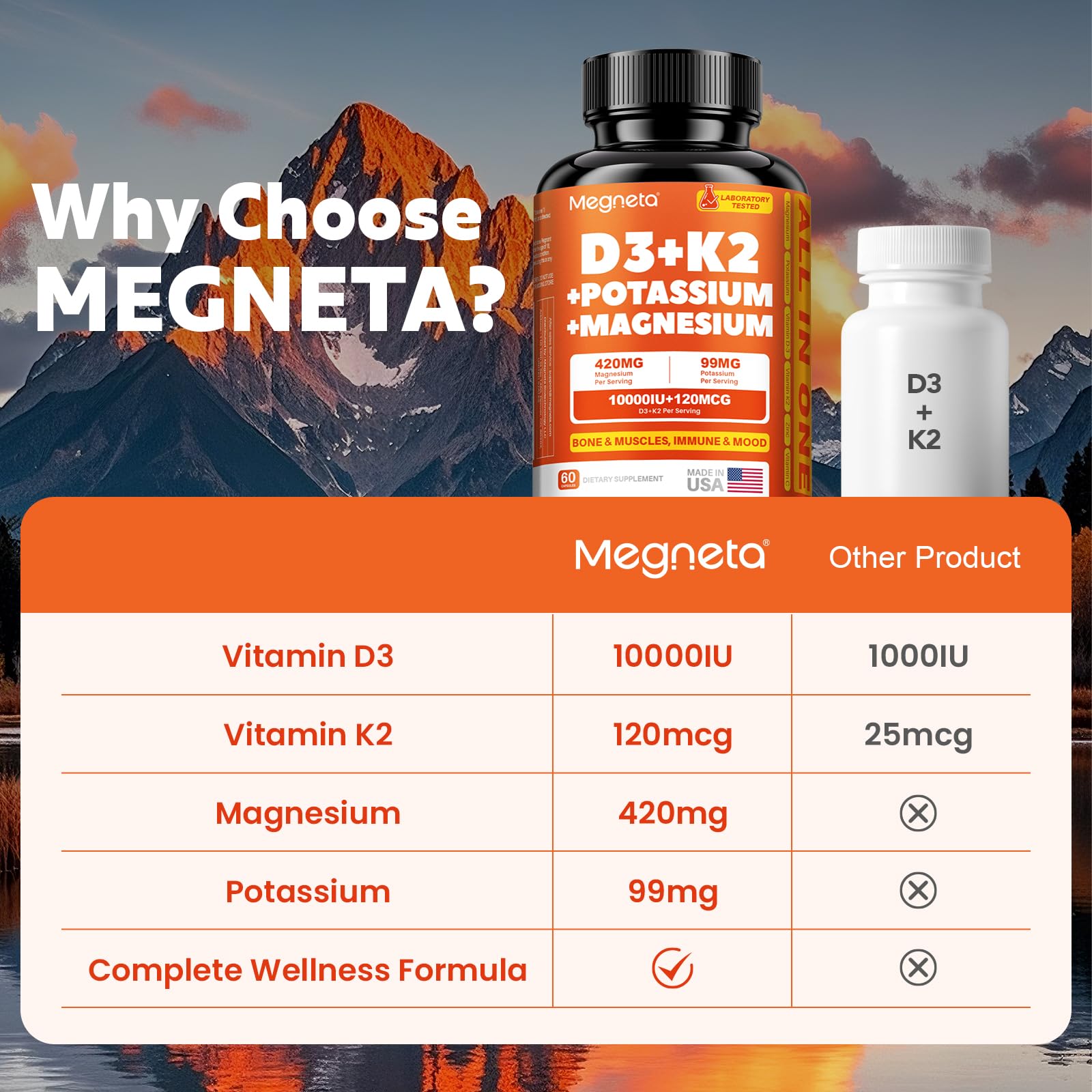 Vitamin D3 K2 (MK-7) 10,000 IU with Magnesium Glycinate & Potassium Supplement - Systemic Complex for Bone, Muscle, Heart, Immune, Energy & Sleep Support – High Absorption, 60 Capsules - dailyvitalstore