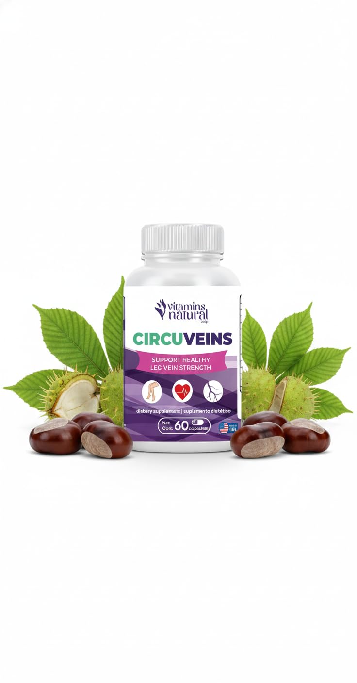 VITAMINS NATURAL CORP. CircuVeins Varicose Veins Support for Legs Capsules – Organic Vein Health Supplement with Horse Chestnut Grape Extract and Cayenne Pepper – 60 Capsules - dailyvitalstore