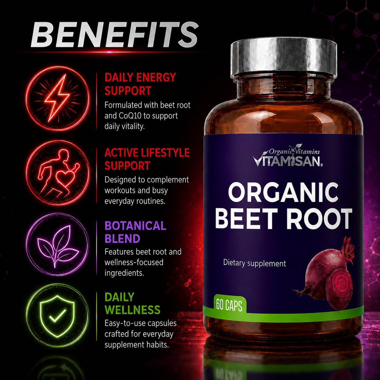 VITAMISAN Beets Root – 2 Pack (120 Capsules) – Organic Beet Root with CoQ10 and Collagen - dailyvitalstore