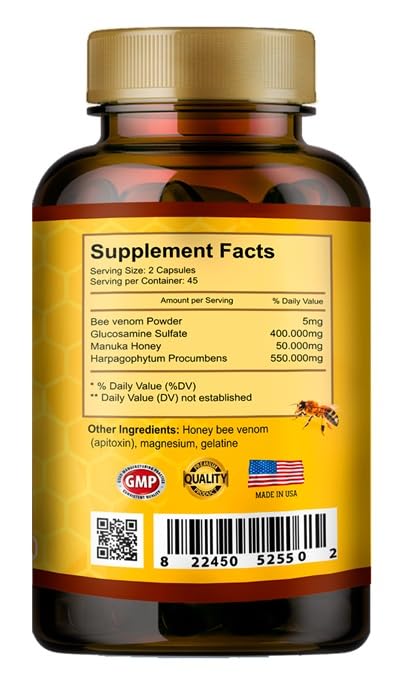 VITAMISAN Premium Natural Bee Venom with glucosamine sulfate Veneno Abeja 90 Capsulas Apitoxin Manuka Honey Dietary Supplement - dailyvitalstore