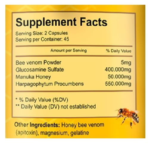 VITAMISAN Premium Natural Bee Venom with glucosamine sulfate Veneno Abeja 90 Capsulas Apitoxin Manuka Honey Dietary Supplement - dailyvitalstore