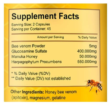 VITAMISAN Premium Natural Bee Venom with glucosamine sulfate Veneno Abeja 90 Capsulas Apitoxin Manuka Honey Dietary Supplement - dailyvitalstore