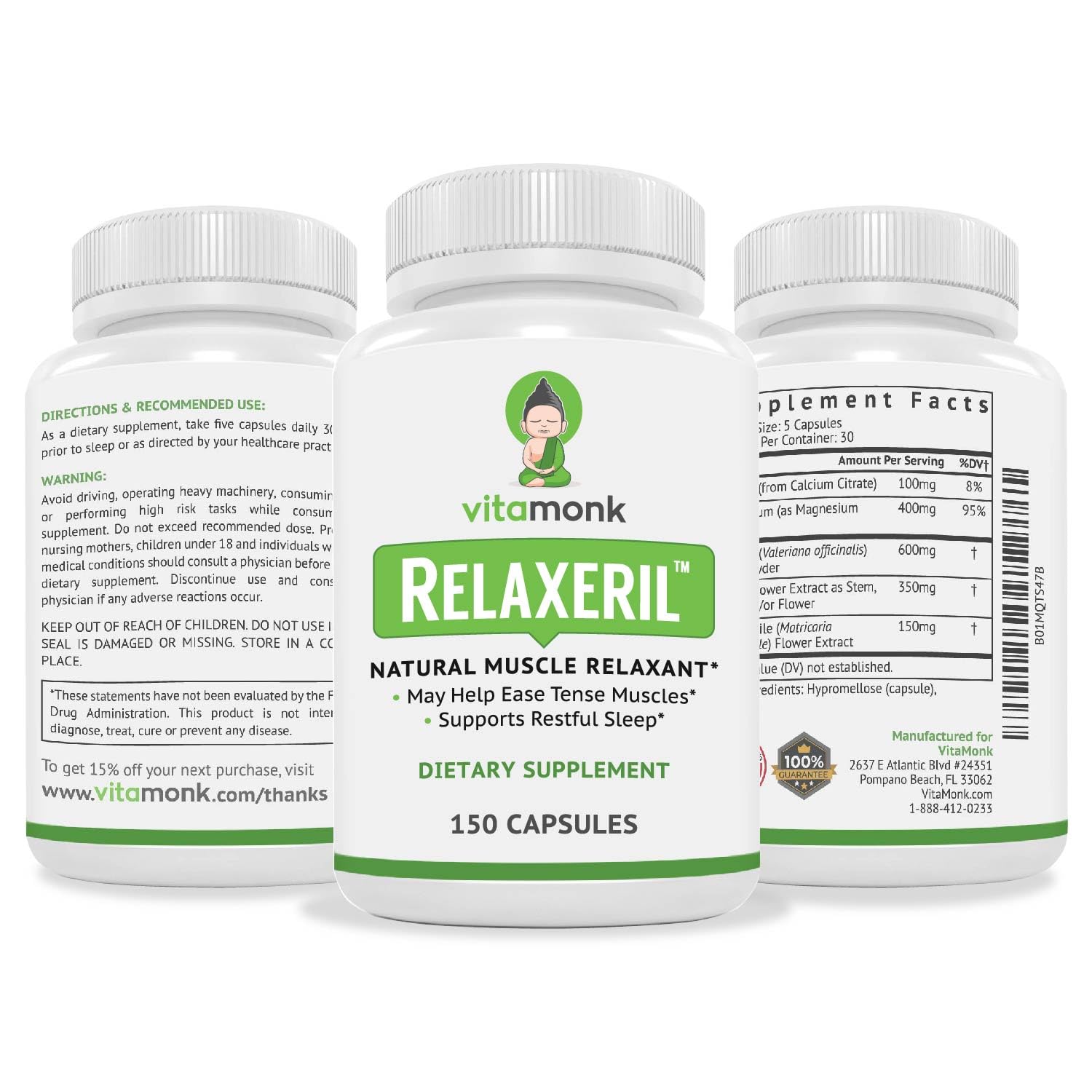 VitaMonk Relaxeril™ All-Natural Muscle Relaxer - Muscle Relaxer Supplement - Complete Muscle Relaxing Formula - dailyvitalstore