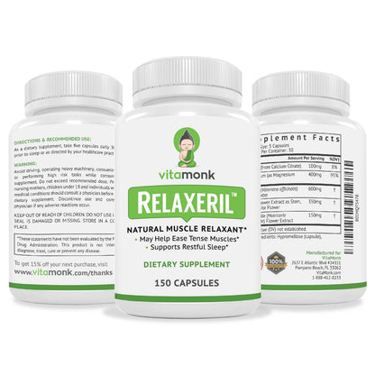 VitaMonk Relaxeril™ All-Natural Muscle Relaxer - Muscle Relaxer Supplement - Complete Muscle Relaxing Formula - dailyvitalstore