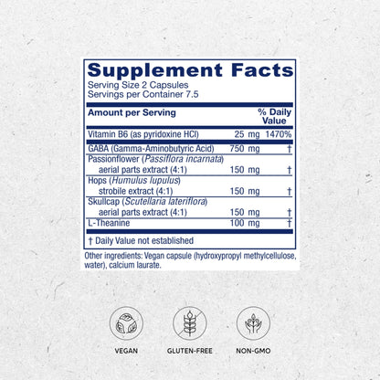 Vitanica GABA Ease - Relaxation Support Supplement with L-Theanine, GABA, & Vitamin B6 - Nervous System Support with Skullcap- Calm Support with Hops & Passion Flower - Vegan, Travel Size -15 Capsules - dailyvitalstore