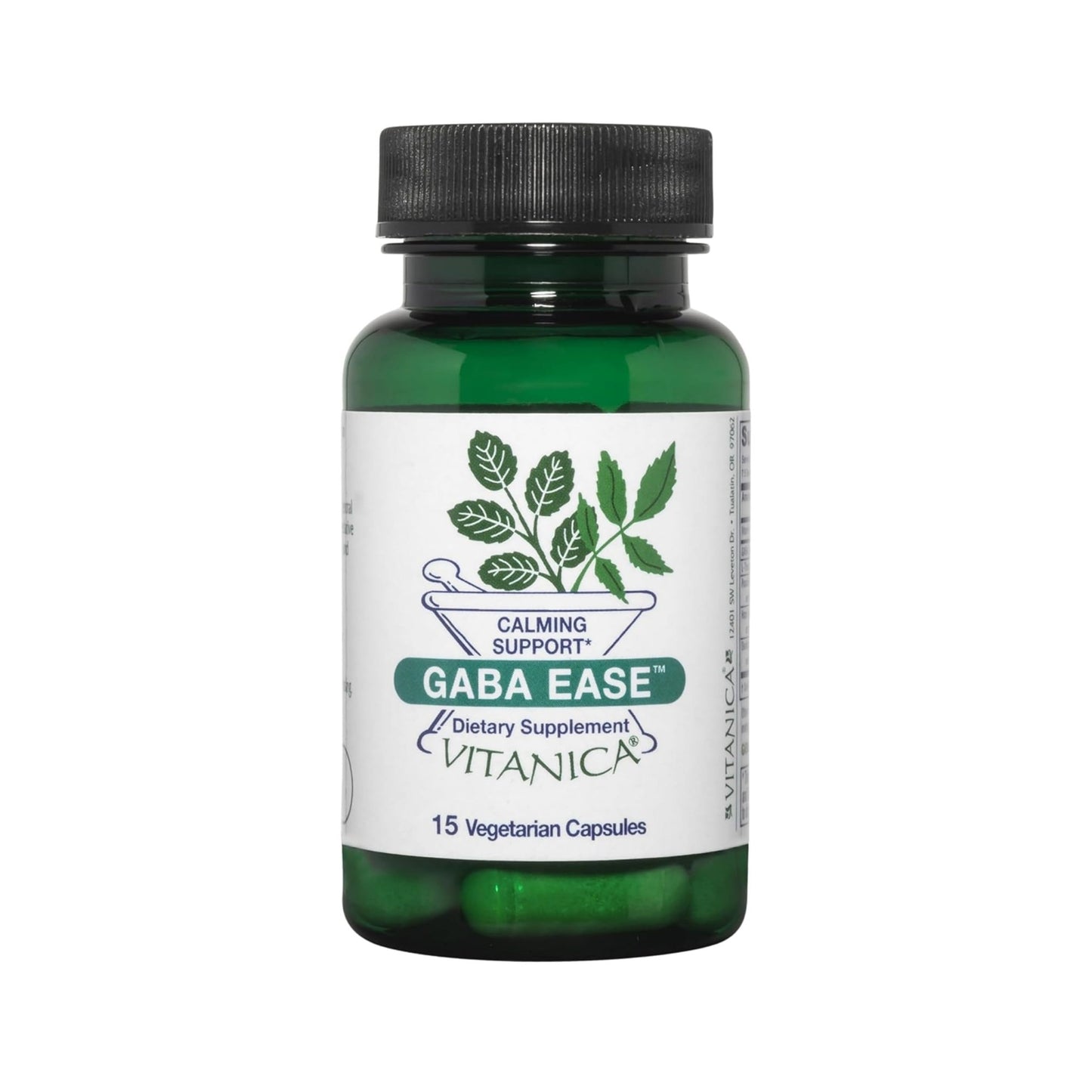 Vitanica GABA Ease - Relaxation Support Supplement with L-Theanine, GABA, & Vitamin B6 - Nervous System Support with Skullcap- Calm Support with Hops & Passion Flower - Vegan, Travel Size -15 Capsules - dailyvitalstore