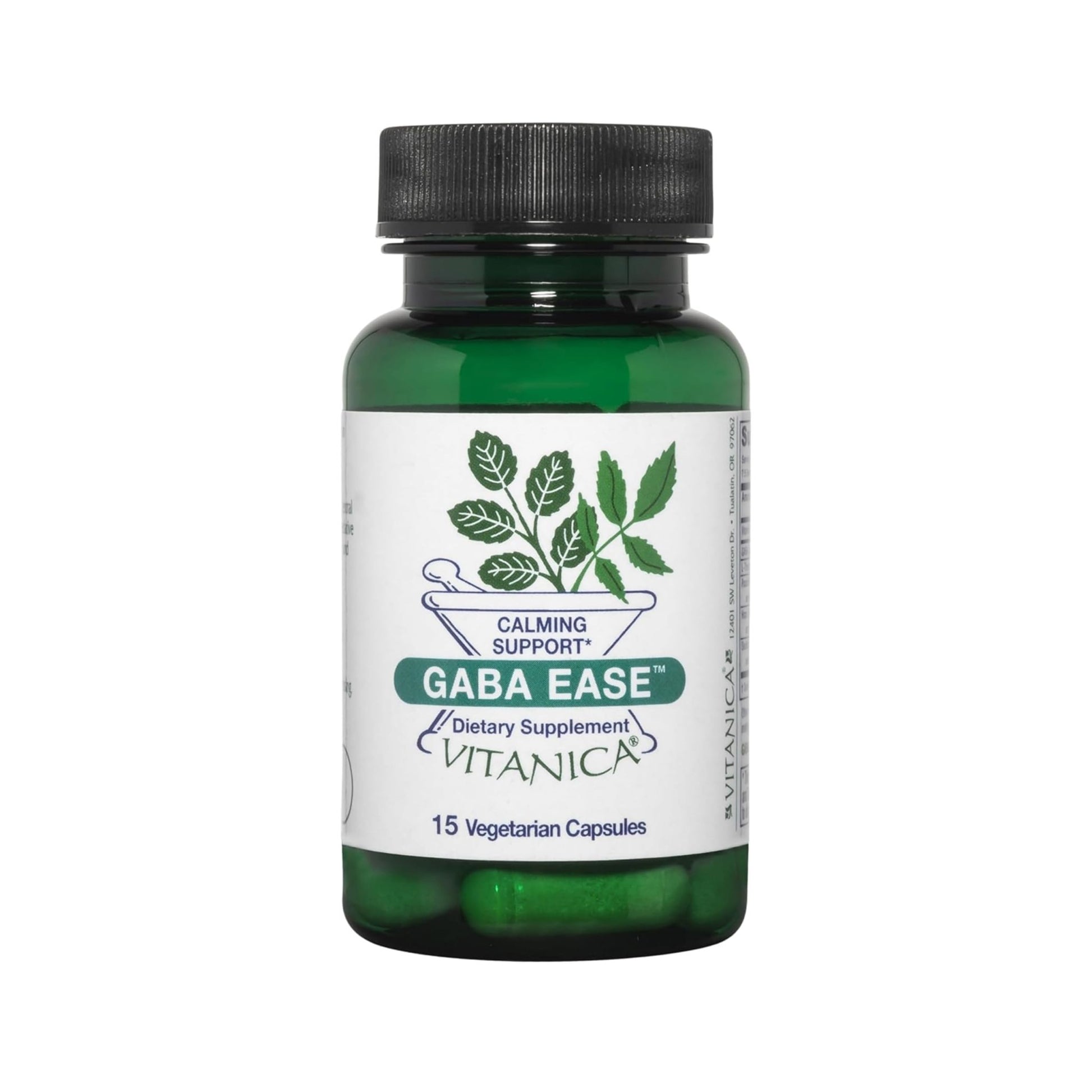 Vitanica GABA Ease - Relaxation Support Supplement with L-Theanine, GABA, & Vitamin B6 - Nervous System Support with Skullcap- Calm Support with Hops & Passion Flower - Vegan, Travel Size -15 Capsules - dailyvitalstore
