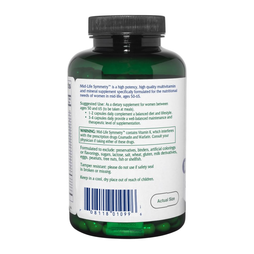 Vitanica - Mid-Life Symmetry, 50-65 High Potency Daily Multivitamin and Mineral, Vegan, 180 Capsules - dailyvitalstore