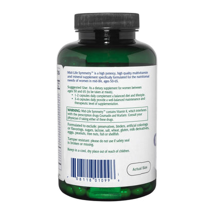 Vitanica - Mid-Life Symmetry, 50-65 High Potency Daily Multivitamin and Mineral, Vegan, 180 Capsules - dailyvitalstore