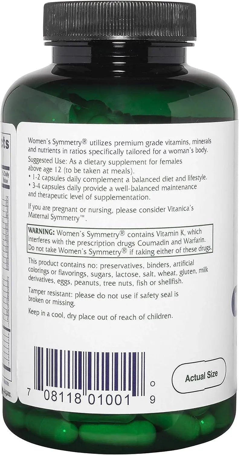 Vitanica Women's Symmetry, High Potency Daily Multivitamin, Vegan/Vegetarian, 180 Capsules - dailyvitalstore