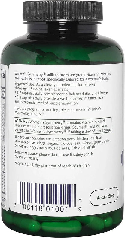 Vitanica Women's Symmetry, High Potency Daily Multivitamin, Vegan/Vegetarian, 180 Capsules - dailyvitalstore