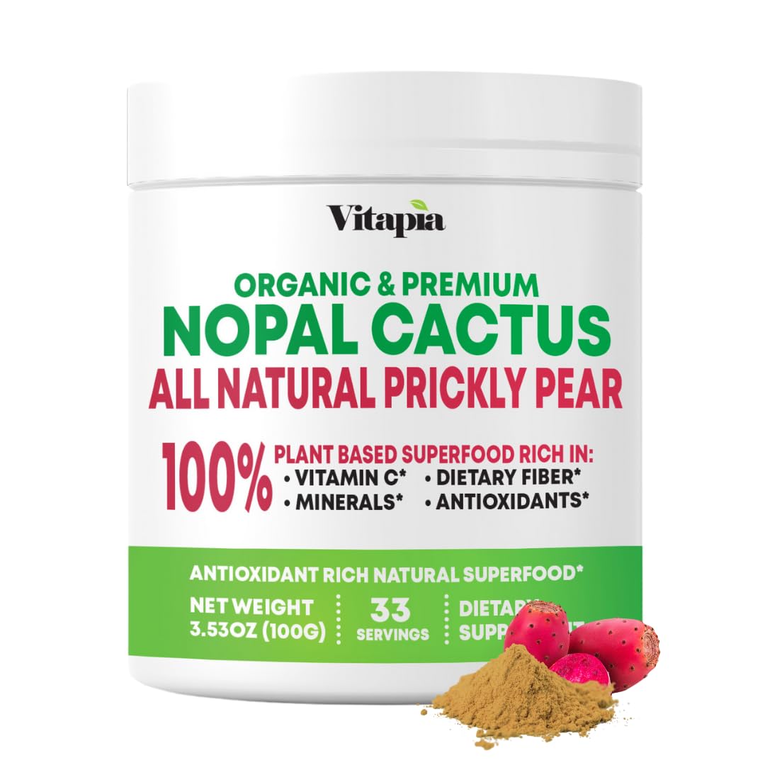 Vitapia Nopal Cactus Extract for Antioxidant, Skin, Metabolism, Wellness, Heart Health Support - 100g Organic Powder - Non GMO, Gluten Free Supplement - dailyvitalstore