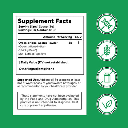 Vitapia Nopal Cactus Extract for Antioxidant, Skin, Metabolism, Wellness, Heart Health Support - 100g Organic Powder - Non GMO, Gluten Free Supplement - dailyvitalstore