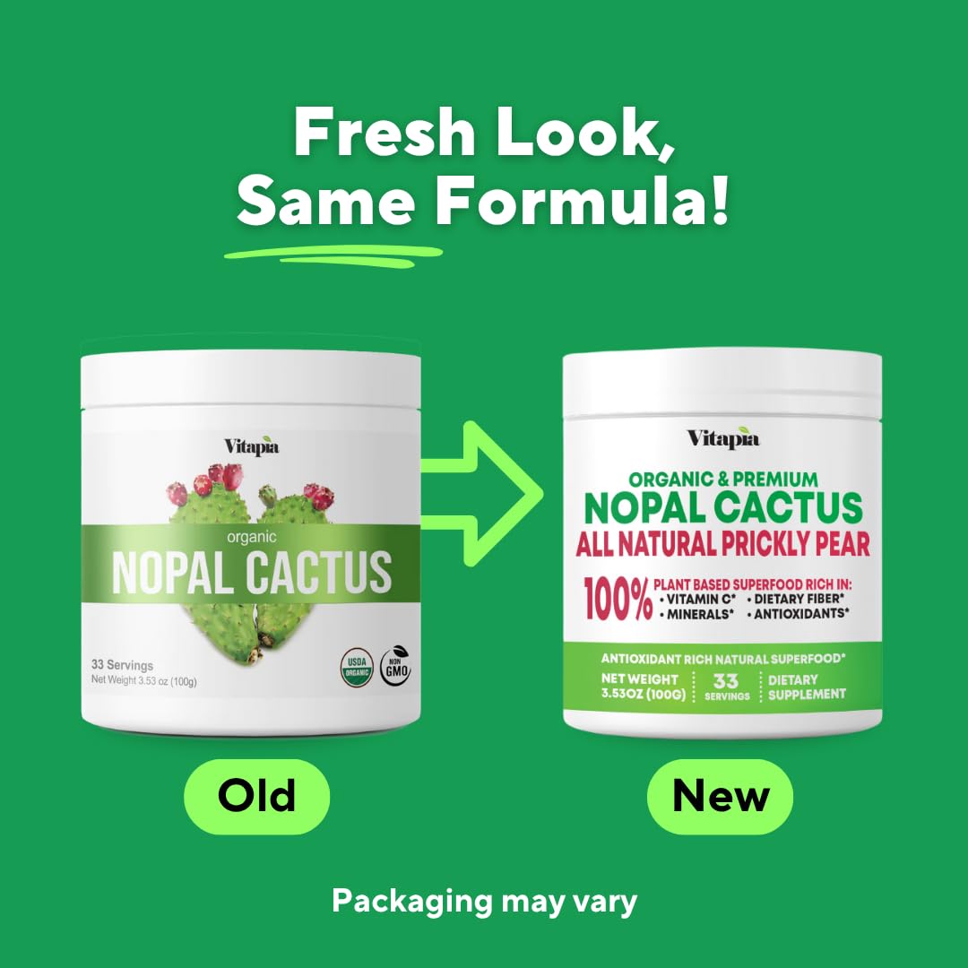 Vitapia Nopal Cactus Extract for Antioxidant, Skin, Metabolism, Wellness, Heart Health Support - 100g Organic Powder - Non GMO, Gluten Free Supplement - dailyvitalstore
