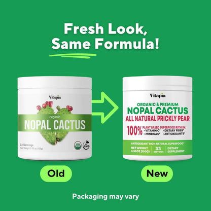 Vitapia Nopal Cactus Extract for Antioxidant, Skin, Metabolism, Wellness, Heart Health Support - 100g Organic Powder - Non GMO, Gluten Free Supplement - dailyvitalstore