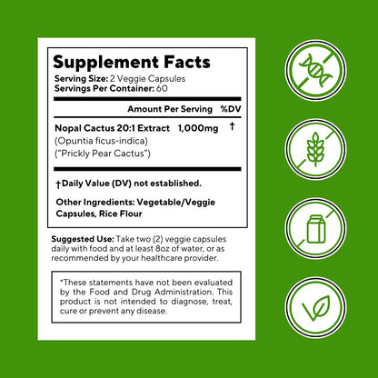 Vitapia Nopal Cactus Extract for Antioxidant, Skin, Metabolism, Wellness, Heart Health Support - 120 Veggie Capsules - Non GMO, Gluten Free Supplement - dailyvitalstore