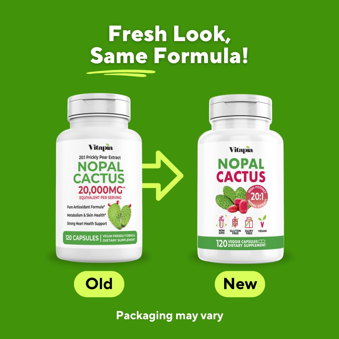 Vitapia Nopal Cactus Extract for Antioxidant, Skin, Metabolism, Wellness, Heart Health Support - 120 Veggie Capsules - Non GMO, Gluten Free Supplement - dailyvitalstore