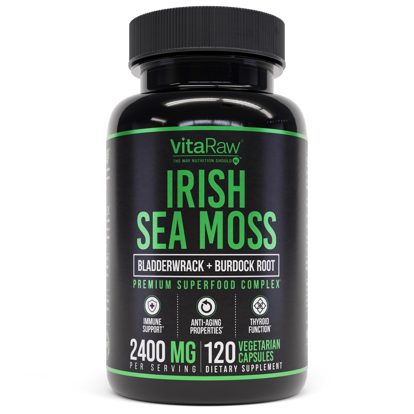 VitaRaw Organic Irish Sea Moss Capsules 2400 mg - Burdock Root and Bladderwrack Powder Real Seamoss Pills for Immune Support, Joint and Gut Health Help - dailyvitalstore