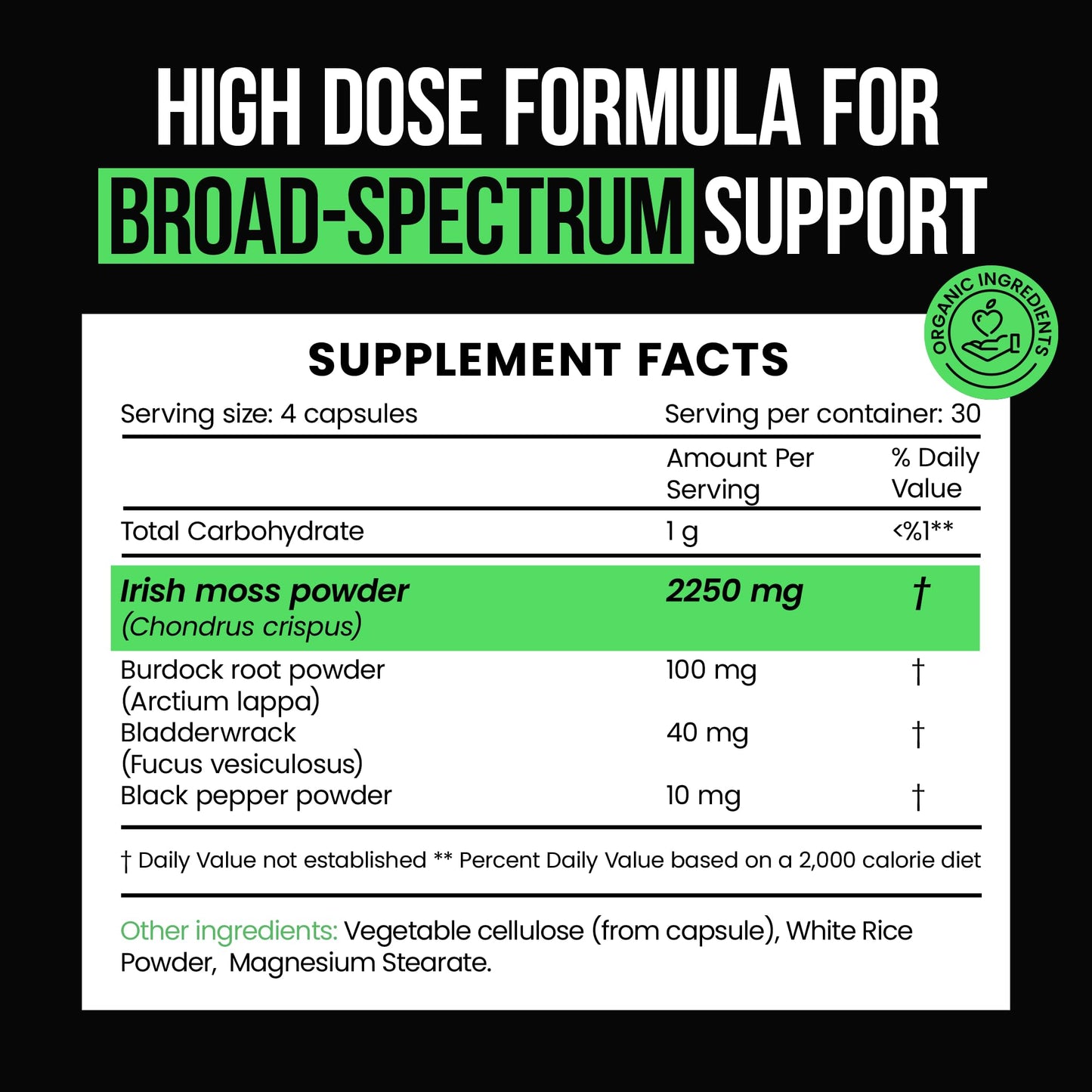 VitaRaw Organic Irish Sea Moss Capsules 2400 mg - Burdock Root and Bladderwrack Powder Real Seamoss Pills for Immune Support, Joint and Gut Health Help - dailyvitalstore