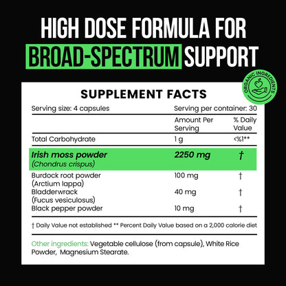 VitaRaw Organic Irish Sea Moss Capsules 2400 mg - Burdock Root and Bladderwrack Powder Real Seamoss Pills for Immune Support, Joint and Gut Health Help - dailyvitalstore