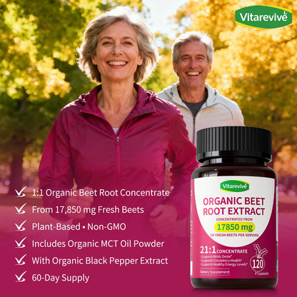 Vitarevive Organic Beet Root Capsules with Beetroot Extract 17850mg 21:1 Concentrated Beetroot Supplement Supports Circulation and Nitric Oxide - dailyvitalstore