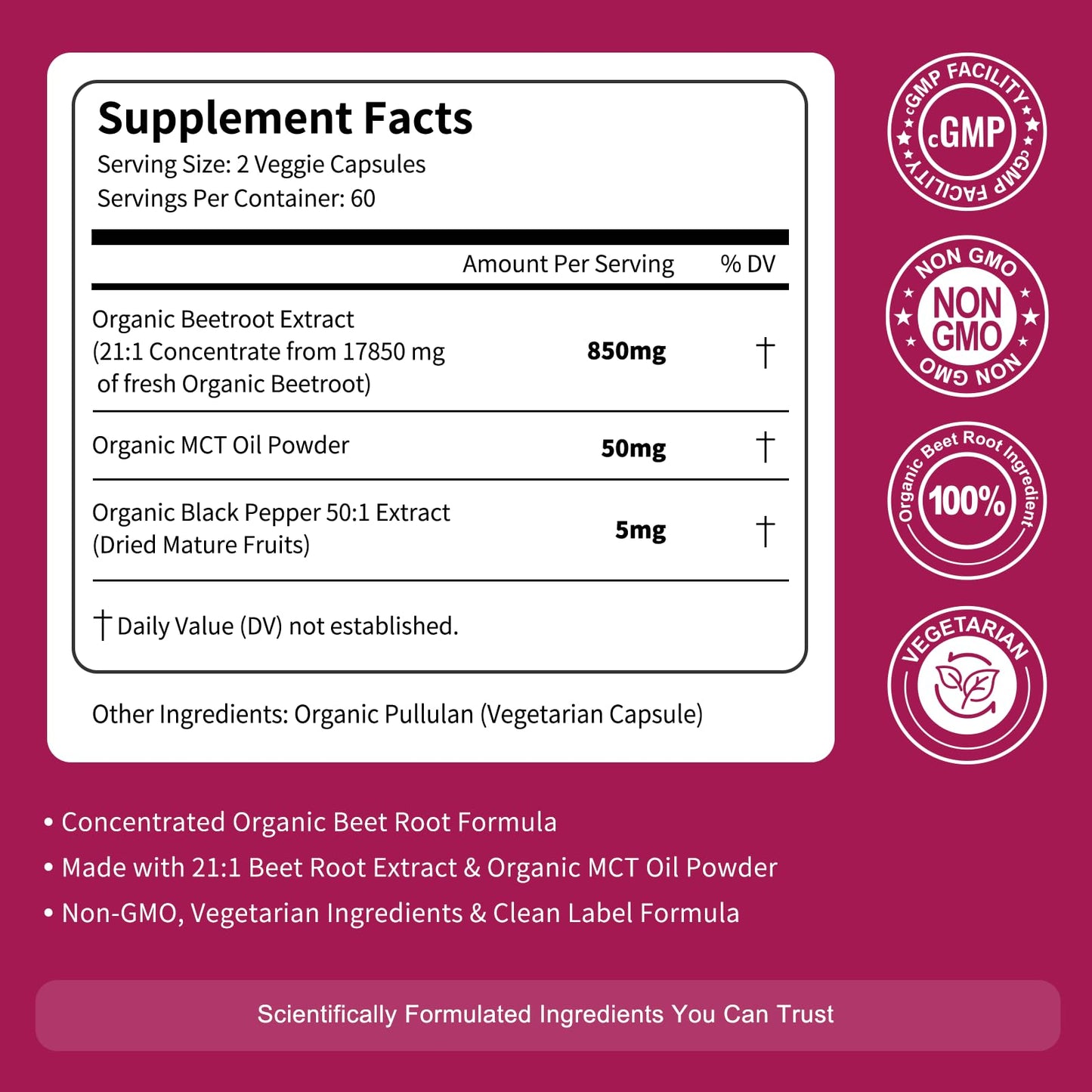 Vitarevive Organic Beet Root Capsules with Beetroot Extract 17850mg 21:1 Concentrated Beetroot Supplement Supports Circulation and Nitric Oxide - dailyvitalstore