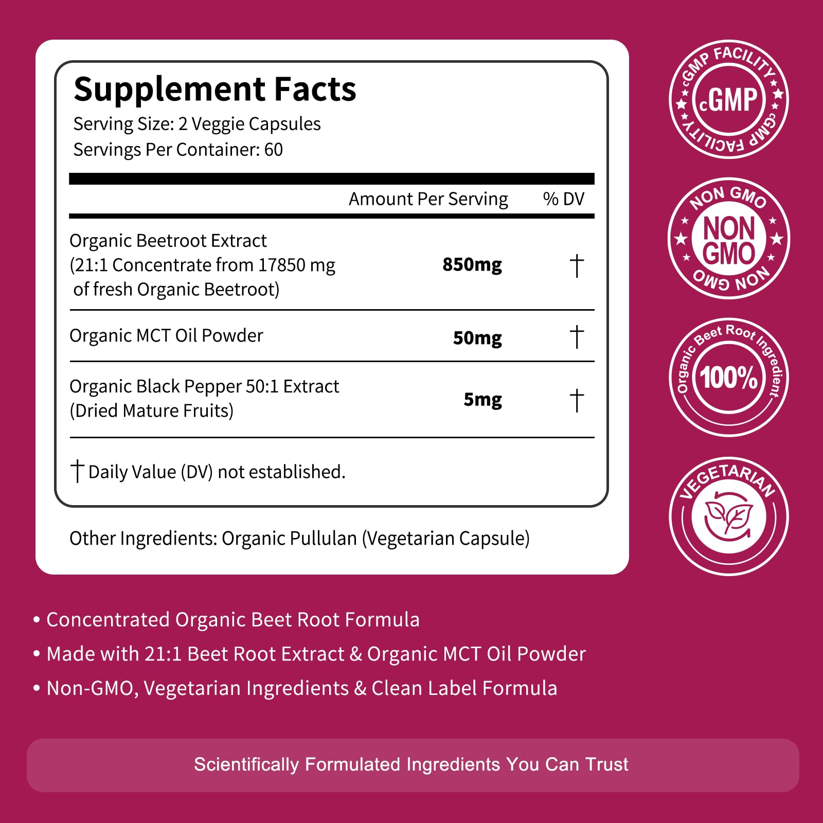 Vitarevive Organic Beet Root Capsules with Beetroot Extract 17850mg 21:1 Concentrated Beetroot Supplement Supports Circulation and Nitric Oxide - dailyvitalstore